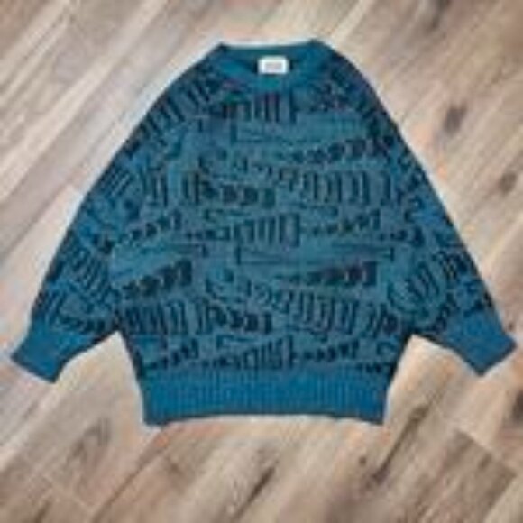 Vintage 1980s Italian Knit Sweater – Blue, Turquoise & Green – Size S - Picture 4 of 4